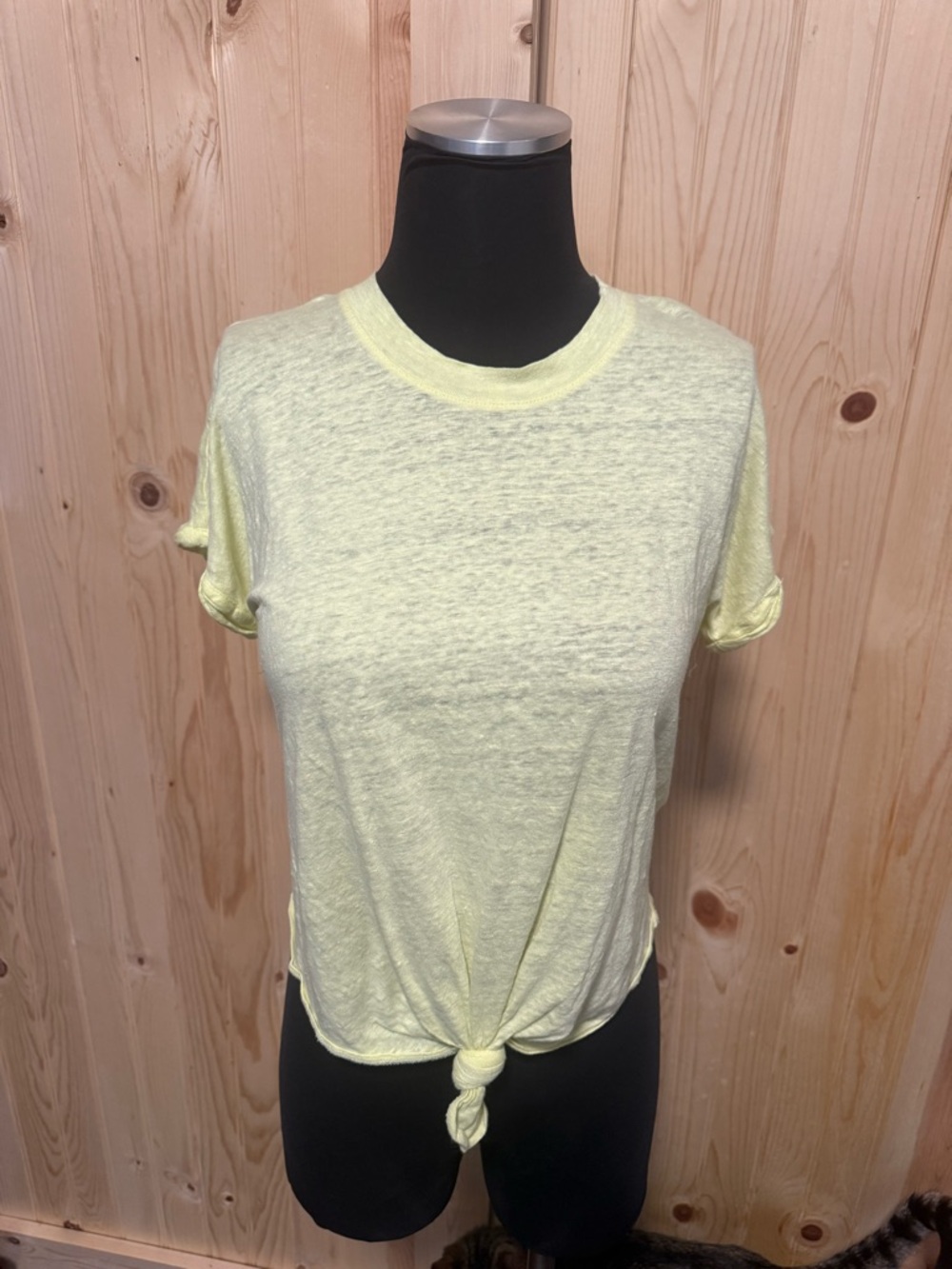 LOFT Neon Yellow Short Sleeve Tie-Front Tee